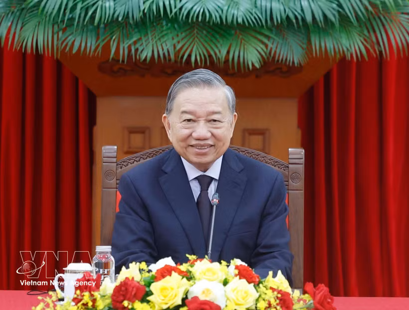 越共中央总书记、国家主席苏林与澳大利亚总理通电话。图自越通社