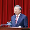 越共中央总书记苏林在越南共产党第十三届中央委员会第十三次全体会议上致闭幕词。图自越通社