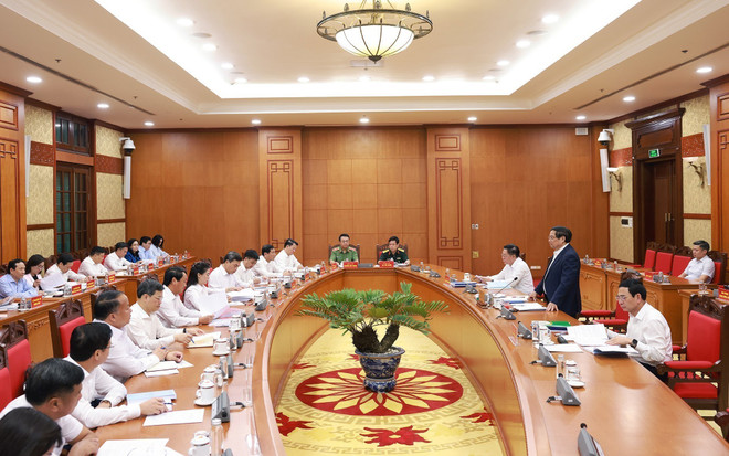 会议现场。图自越通社 vna-potal-thu-tuong-chu-tri-lam-viec-voi-ban-thuong-vu-cac-tinh-uy-tay-ninh-va-tuyen-quang-8265383.jpg