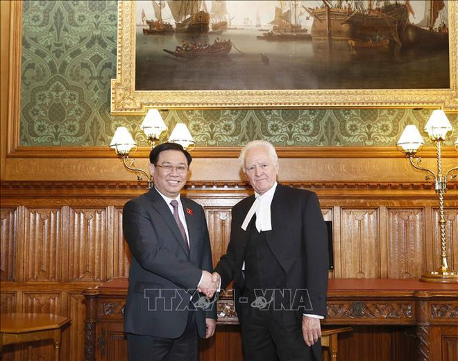 越南国会主席王廷惠与英国上议院议长约翰·麦克福尔举行会谈 ảnh 1 越南国会主席王廷惠与英国上议院议长约翰·麦克福尔举行会谈 ảnh 1