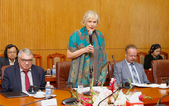 越共中央民运部部长张氏梅会见德国左派党代表团 ảnh 1 越共中央民运部部长张氏梅会见德国左派党代表团 ảnh 1