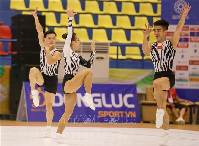 越南健美操队在2023年铃木杯健美操世界杯上获得1金2银2铜 ảnh 1