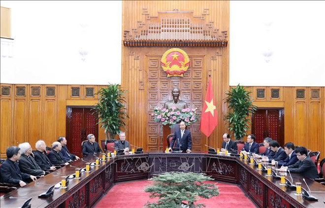 越南政府总理阮春福会见越南主教理事会代表团 ảnh 1 越南政府总理阮春福会见越南主教理事会代表团 ảnh 1