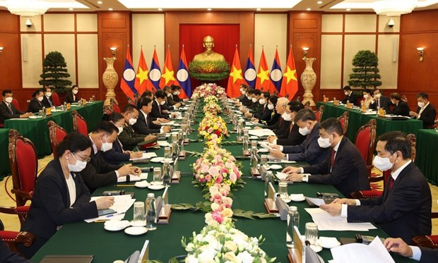 越共中央总书记阮富仲与老挝人民革命党总书记、国家主席通伦举行了会谈 ảnh 1 越共中央总书记阮富仲与老挝人民革命党总书记、国家主席通伦举行了会谈 ảnh 1