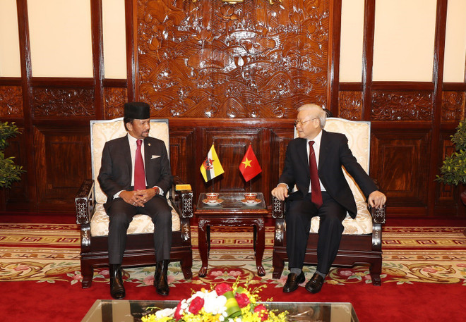 阮富仲与文莱苏丹哈吉·哈桑纳尔·博尔基亚举行会谈 ảnh 1
