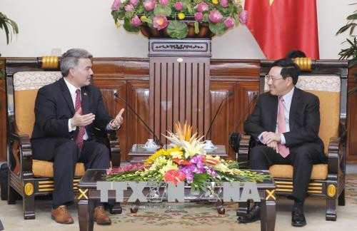 越南政府副总理兼外长范平明会见美国参议员代表团 ảnh 2 越南政府副总理兼外长范平明会见美国参议员代表团 ảnh 2