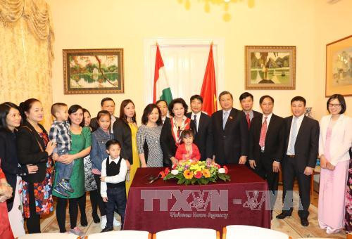越南国会主席阮氏金银会见越南驻匈使馆工作人员及旅居匈牙利越南人 ảnh 1 越南国会主席阮氏金银会见越南驻匈使馆工作人员及旅居匈牙利越南人 ảnh 1