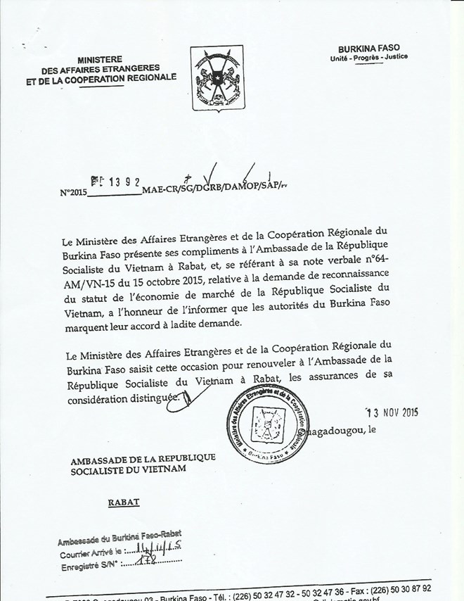 布基纳法索承认越南市场经济地位 ảnh 2 布基纳法索承认越南市场经济地位 ảnh 2