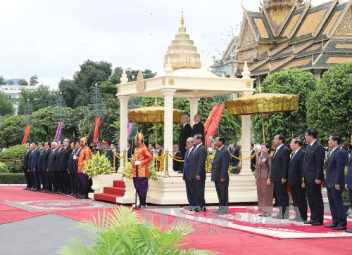 越共中央总书记一行访柬受到热烈欢迎 ảnh 1