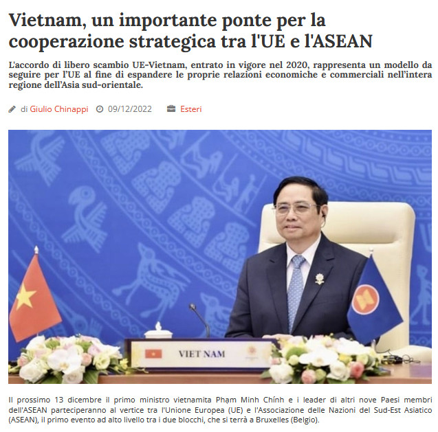 意大利媒体强调越南在东盟与欧盟关系中的桥梁作用 ảnh 1 意大利媒体强调越南在东盟与欧盟关系中的桥梁作用 ảnh 1