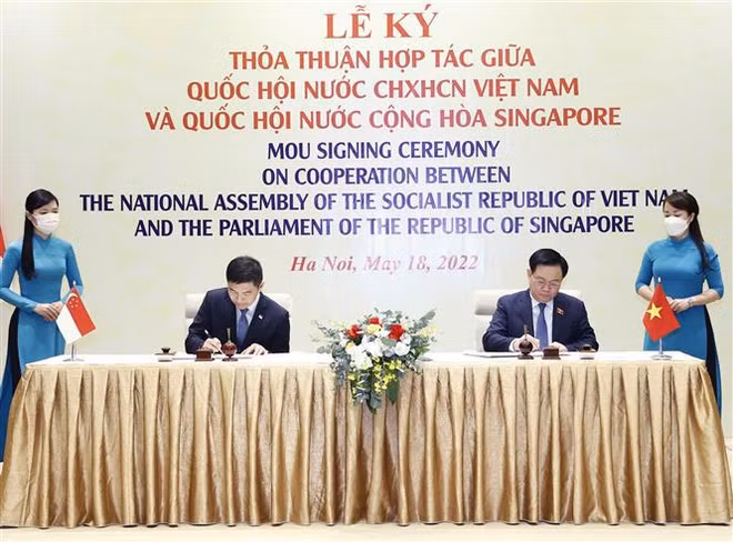 越南国会主席王廷惠与新加坡国会议长陈川仁举行会谈 ảnh 2 越南国会主席王廷惠与新加坡国会议长陈川仁举行会谈 ảnh 2