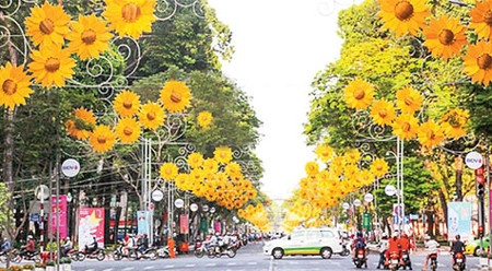 胡志明市摆放鲜花彩旗 喜迎越共十二大 ảnh 1 胡志明市摆放鲜花彩旗 喜迎越共十二大 ảnh 1