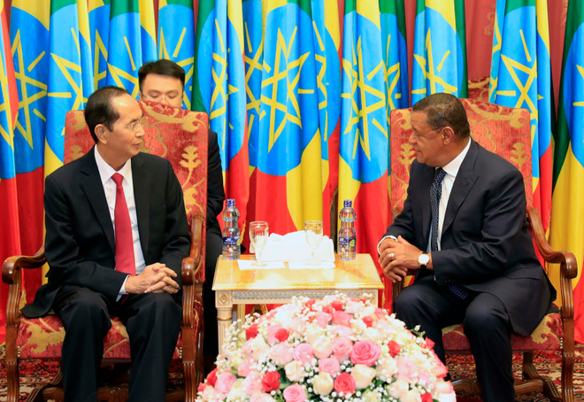 越南国家主席陈大光和埃塞俄比亚总统穆拉图•特肖梅举行会谈 ảnh 2