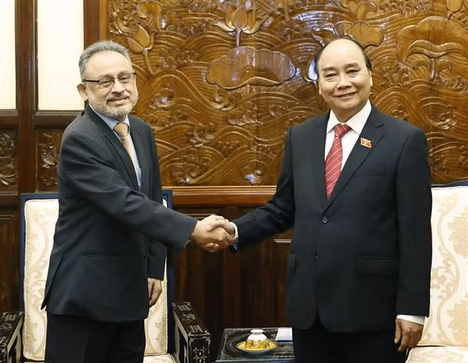 越南国家主席阮春福会见前来递交国书的萨尔瓦多、印度和韩国等国家新任驻越南大使 ảnh 1
