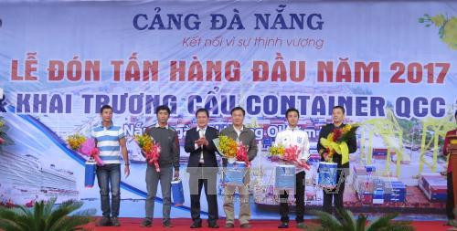 岘港港口迎接新年首艘进口散货轮进港 ảnh 1