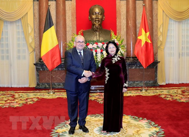 越南国家代主席邓氏玉盛接受三国新任驻越大使递交国书 ảnh 2 越南国家代主席邓氏玉盛接受三国新任驻越大使递交国书 ảnh 2