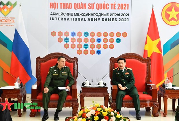 越南国防部部长潘文江会见俄罗斯国防部副部长亚历克谢 ảnh 1 越南国防部部长潘文江会见俄罗斯国防部副部长亚历克谢 ảnh 1