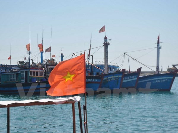 向越南广义省李山县渔民赠送3000面国旗 ảnh 1