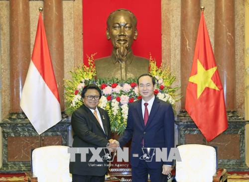 越共中央总书记阮富仲与越南国家主席陈大光会见印尼地方代表理事会主席乌斯曼 ảnh 2 越共中央总书记阮富仲与越南国家主席陈大光会见印尼地方代表理事会主席乌斯曼 ảnh 2