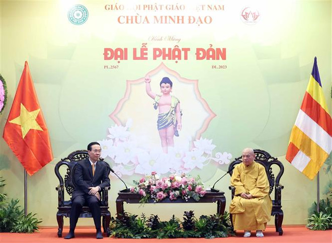 越南国家主席武文赏在胡志明市向佛教信徒致以佛诞节祝福 ảnh 3