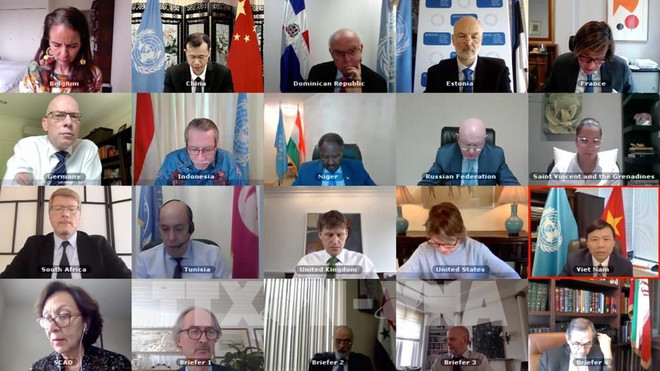 越南首次主持召开越南与联合国安理会10个非常任理事国和联合国秘书长视频会议 ảnh 1 越南首次主持召开越南与联合国安理会10个非常任理事国和联合国秘书长视频会议 ảnh 1