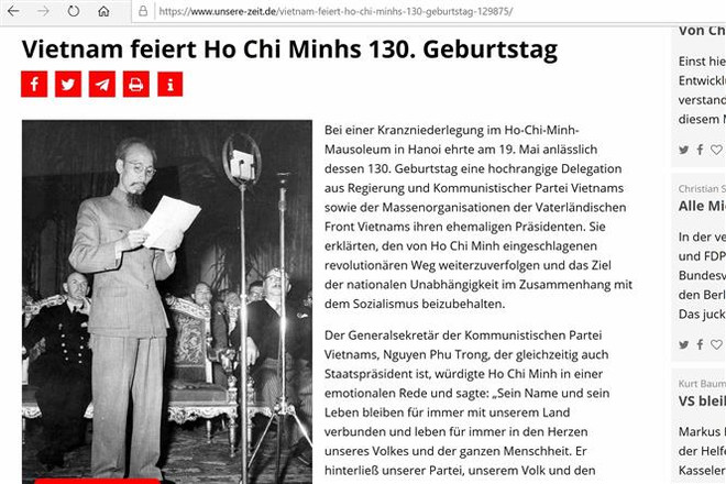 德国媒体隆重报道纪念胡志明主席诞辰130周年的消息 ảnh 1 德国媒体隆重报道纪念胡志明主席诞辰130周年的消息 ảnh 1