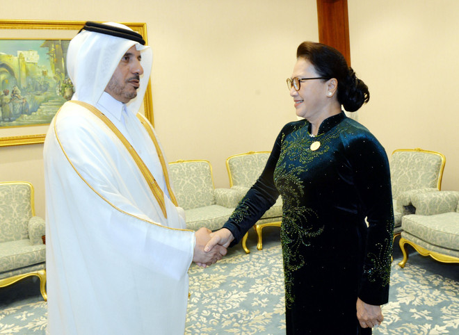 越南国会主席阮氏金银会见卡塔尔首相阿勒萨尼 ảnh 1 越南国会主席阮氏金银会见卡塔尔首相阿勒萨尼 ảnh 1