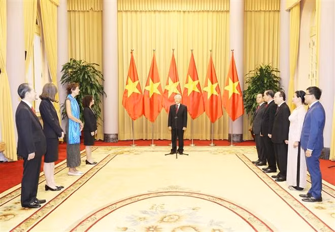 越共中央总书记、国家主席阮富仲接受各国新任驻越大使递交国书 ảnh 2