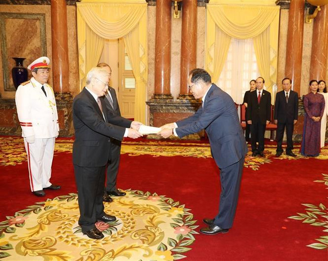 阮富仲接受各国新任驻越大使递交国书 ảnh 1