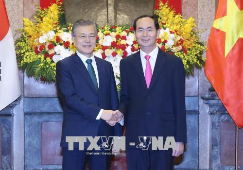 越南国家主席陈大光与韩国总统文在寅共同召开记者会 ảnh 1 越南国家主席陈大光与韩国总统文在寅共同召开记者会 ảnh 1