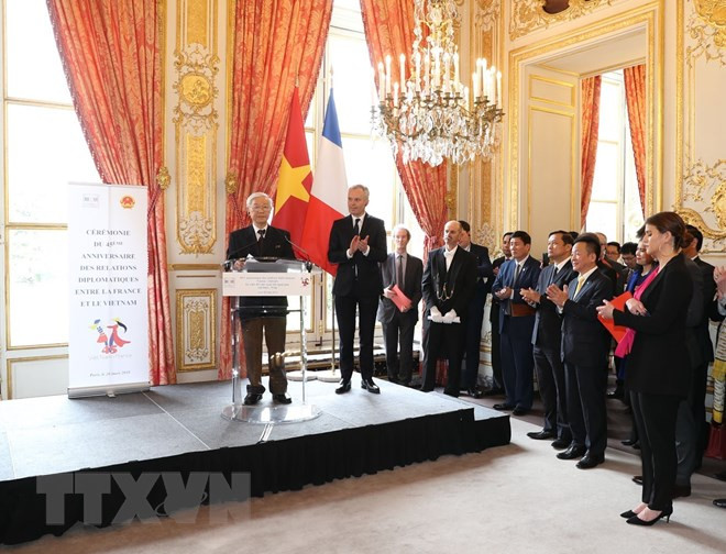 阮富仲总书记与法国国民议会议长共同出席越法建交45周年纪念典礼 ảnh 2