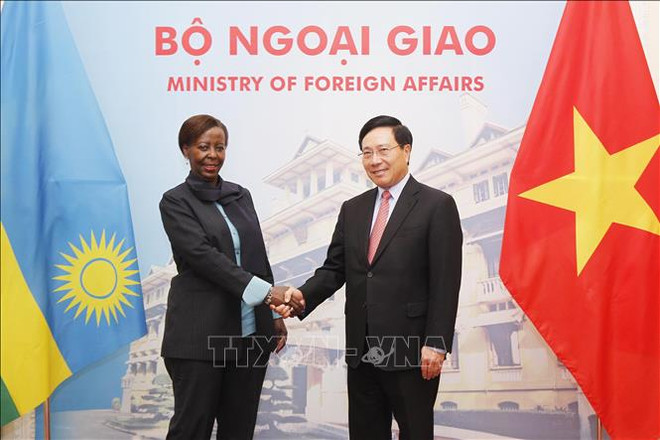 越南政府副总理兼外长范平明与卢旺达外交合作部长穆希基瓦博举行会谈 ảnh 1 越南政府副总理兼外长范平明与卢旺达外交合作部长穆希基瓦博举行会谈 ảnh 1