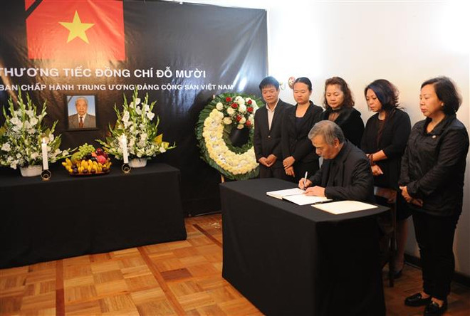 越南驻各国大使馆举行原越共中央总书记杜梅吊唁仪式 ảnh 3 越南驻各国大使馆举行原越共中央总书记杜梅吊唁仪式 ảnh 3
