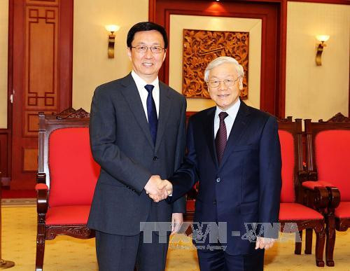 越共中央总书记阮富仲会见中国共产党代表团 ảnh 1