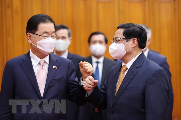 越南政府总理范明政会见韩国外交部长官郑义溶 ảnh 1 越南政府总理范明政会见韩国外交部长官郑义溶 ảnh 1