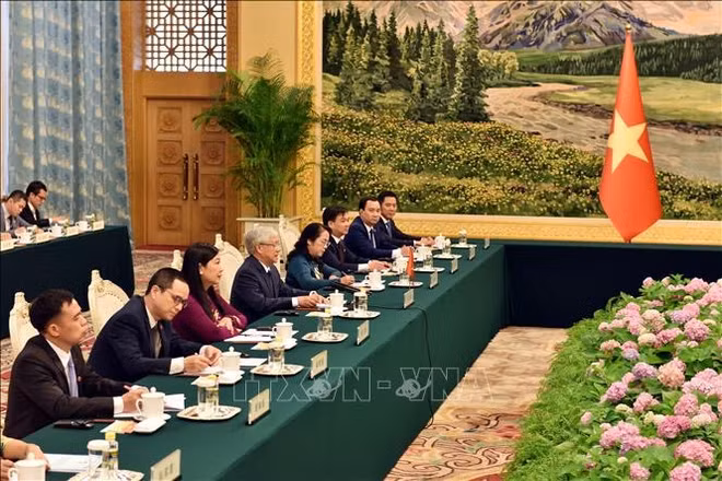 越南祖国阵线中央委员会主席杜文战与中国全国政协主席王沪宁举行会谈 ảnh 2