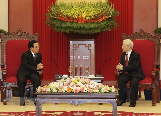 越共中央总书记阮富仲会见老挝政府总理潘坎·维帕万 ảnh 1 越共中央总书记阮富仲会见老挝政府总理潘坎·维帕万 ảnh 1