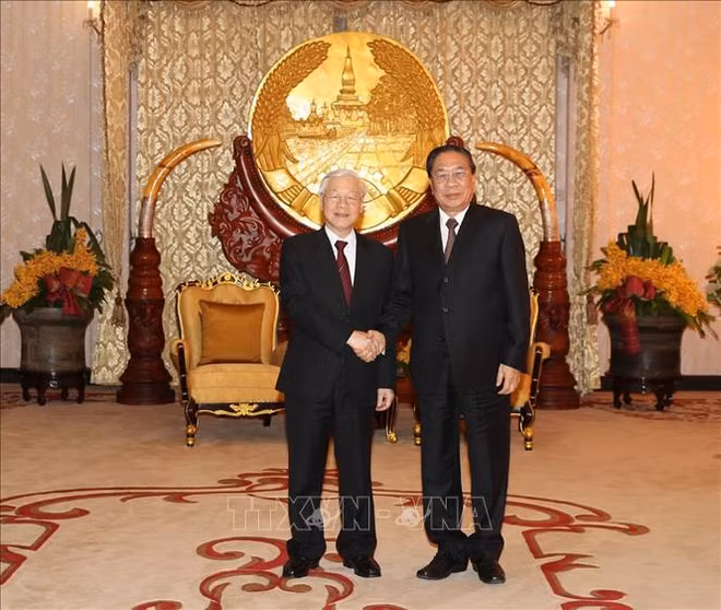 阮富仲会见原老挝人民革命党中央委员会总书记、老挝国家主席朱马利·赛雅颂 ảnh 1