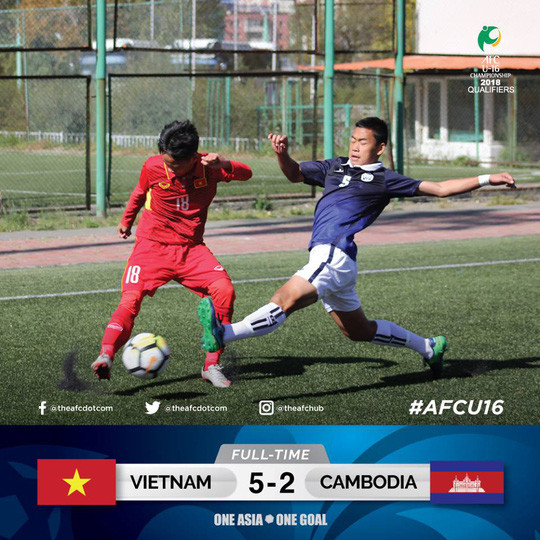 2018年U16亚少赛预选赛:10人越南队5比2击败柬埔寨队 ảnh 1 2018年U16亚少赛预选赛:10人越南队5比2击败柬埔寨队 ảnh 1