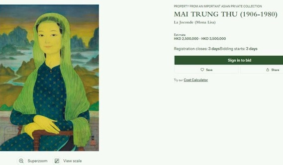 越南著名画家梅忠次的绘画作品《蒙娜丽莎》即将在香港拍卖 ảnh 1