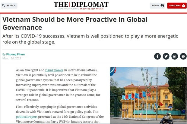 The Diplomat:参与全球治理体系将协助越南改善国际地位 ảnh 1 The Diplomat:参与全球治理体系将协助越南改善国际地位 ảnh 1