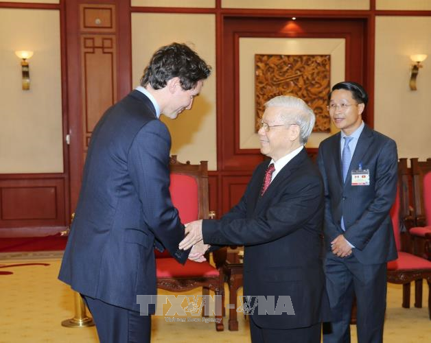 越共中央总书记阮富仲与国会主席阮氏金银分别会见加拿大总理特鲁多 ảnh 1 越共中央总书记阮富仲与国会主席阮氏金银分别会见加拿大总理特鲁多 ảnh 1