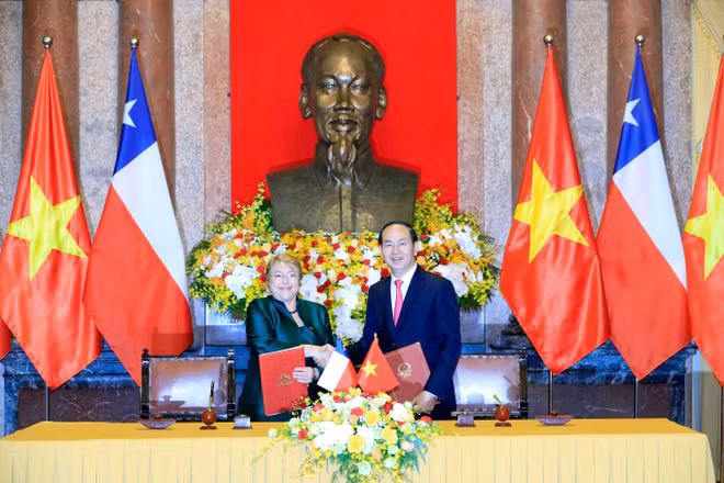 国家主席陈大光与智利总统米歇尔·巴切莱特召开联合新闻发布会 ảnh 1 国家主席陈大光与智利总统米歇尔·巴切莱特召开联合新闻发布会 ảnh 1