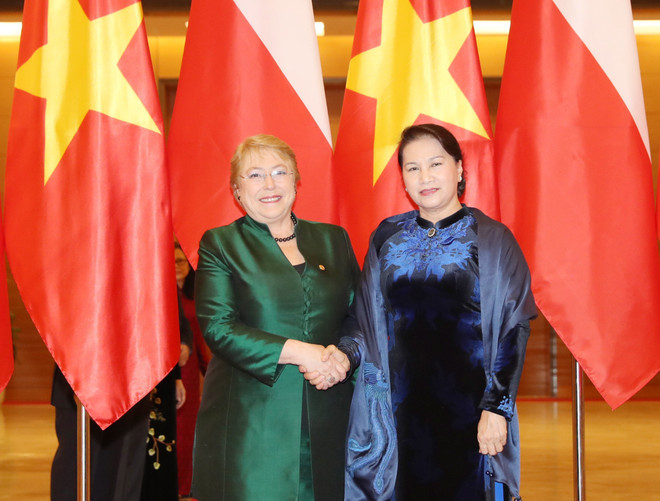 越南国会主席阮氏金银会见智利总统米歇尔·巴切莱特·赫里亚 ảnh 1 越南国会主席阮氏金银会见智利总统米歇尔·巴切莱特·赫里亚 ảnh 1