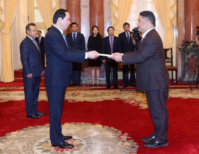 越南国家主席陈大光会见前来递交国书的各国新任驻越大使 ảnh 5 越南国家主席陈大光会见前来递交国书的各国新任驻越大使 ảnh 5