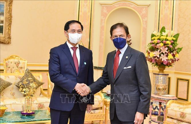 文莱达鲁萨兰国苏丹会见越南外长裴青山 ảnh 1 文莱达鲁萨兰国苏丹会见越南外长裴青山 ảnh 1
