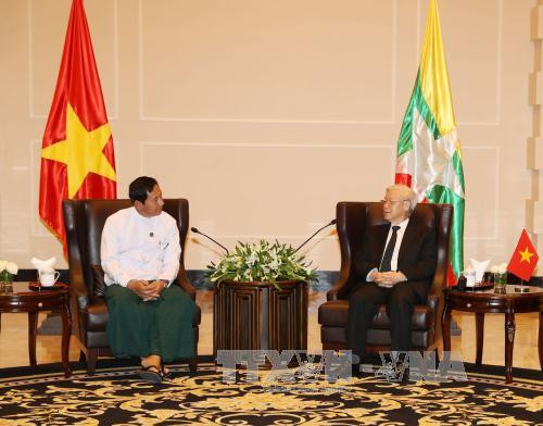 阮富仲总书记会见缅甸联邦巩固与发展党主席丹泰 ảnh 1 阮富仲总书记会见缅甸联邦巩固与发展党主席丹泰 ảnh 1