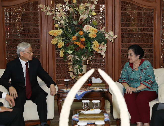 越共中央总书记阮富仲会见印度尼西亚斗争民主党主席梅加瓦蒂·苏加诺普特丽 ảnh 1