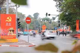 在全国庆祝建党96周年的欢乐氛围中，首都河内大街小巷花团锦簇，到处装点得绚丽多彩。图自越通社