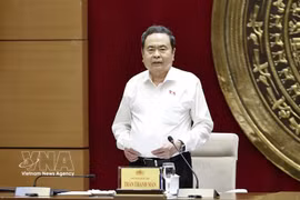 越南国会主席陈青敏发表讲话。图自越通社